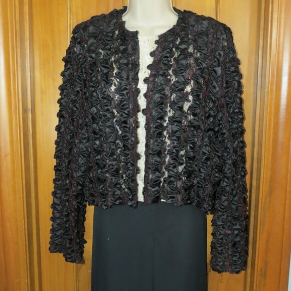 VTG Sweet Herb Black Ribbon & Brown Lace Bolero Jacket Size M/L - Picture 8 of 10